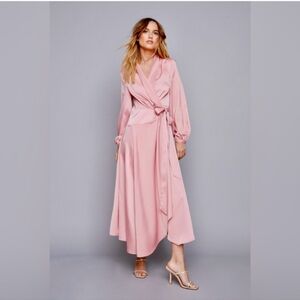 Nasty Gal Pink Bishop Sleeve Wrap Sundress